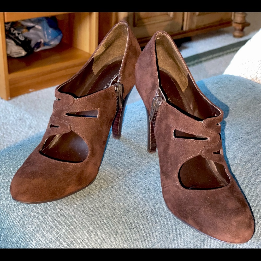 Calvin Klein Brown Suede Open Bootie/Pump Womens 6.5